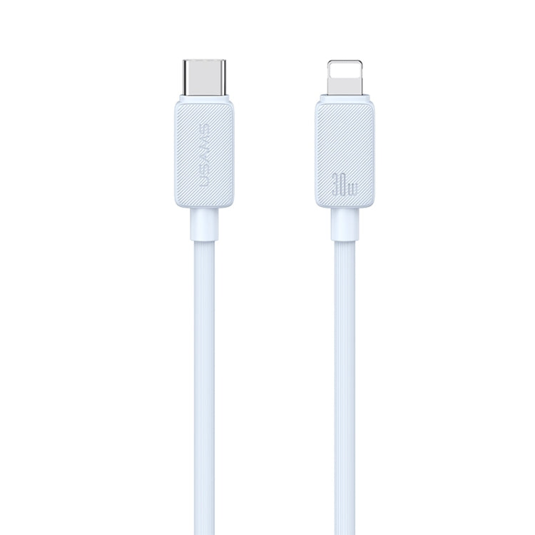USAMS US-SJ702 USB-C / Type-C to 8 Pin 30W Striped Fast Charge Data Cable, Length:3m(Blue) - free shipping - PMC Jewellery - Order now!