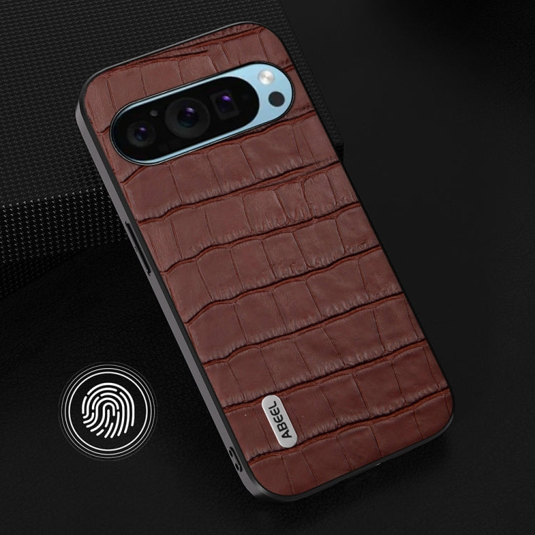 For Google Pixel 9 ABEEL Crocodile Texture Genuine Leather Phone Case(Brown) - Google Cases by PMC TechLife | Online Shopping South Africa | PMC TechLife | Buy Now Pay Later Mobicred