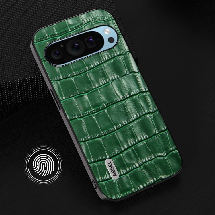 For Google Pixel 9 ABEEL Crocodile Texture Genuine Leather Phone Case(Green) - Google Cases by PMC TechLife | Online Shopping South Africa | PMC TechLife | Buy Now Pay Later Mobicred