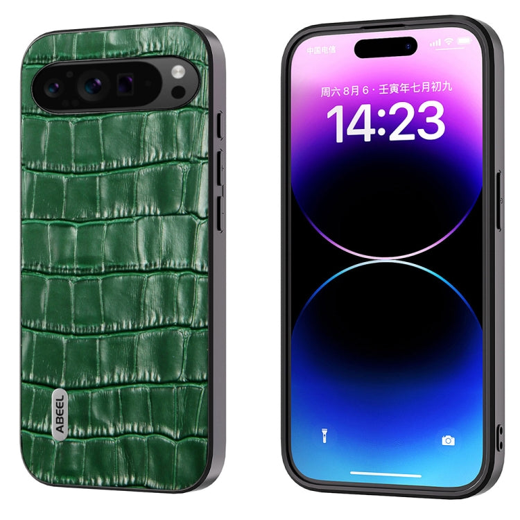 For Google Pixel 9 Pro ABEEL Crocodile Texture Genuine Leather Phone Case(Green) - Google Cases by PMC TechLife | Online Shopping South Africa | PMC TechLife | Buy Now Pay Later Mobicred