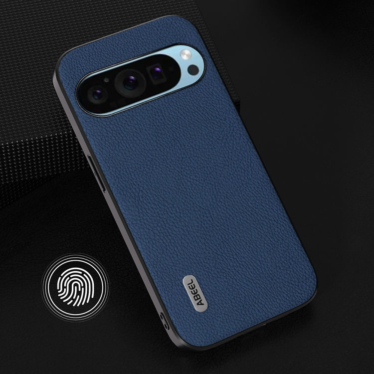 For Google Pixel 9 Pro ABEEL Genuine Leather + PC Litchi Texture Phone Case(Blue) - Google Cases by PMC TechLife | Online Shopping South Africa | PMC TechLife | Buy Now Pay Later Mobicred