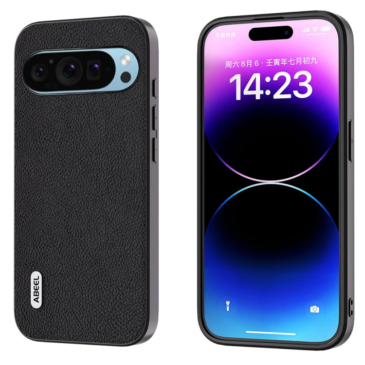 For Google Pixel 9 Pro ABEEL Genuine Leather + PC Litchi Texture Phone Case(Black) - Google Cases by PMC TechLife | Online Shopping South Africa | PMC TechLife | Buy Now Pay Later Mobicred