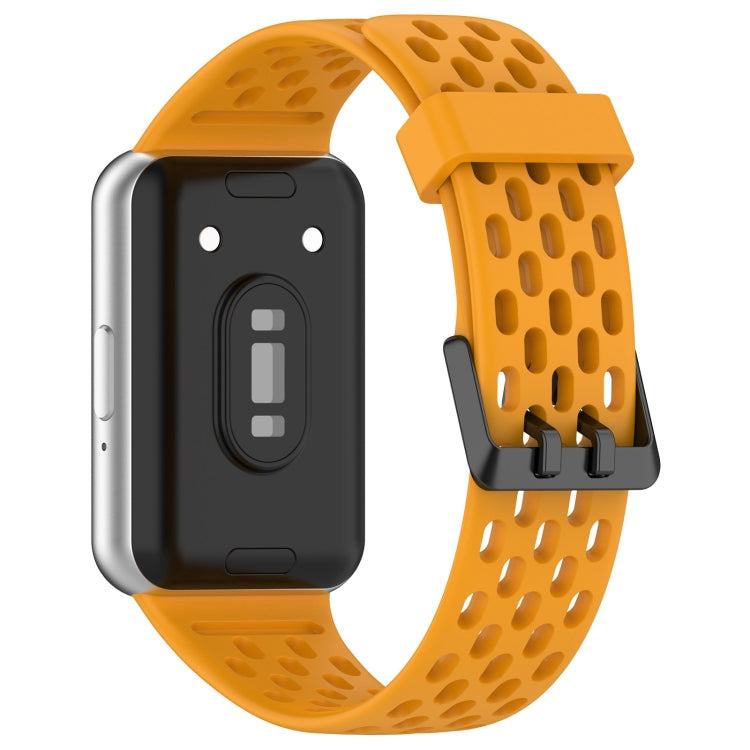 For Samsung Galaxy Fit 3 Hole Style Dual Buckle Silicone Watch Band(Yellow) - Watch Bands by PMC TechLife | Online Shopping South Africa | PMC TechLife