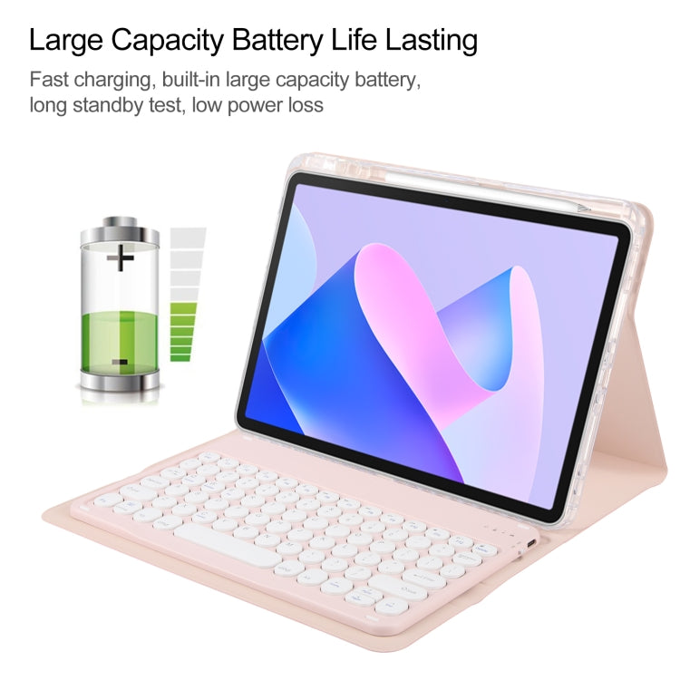 For Huawei MatePad 11 2023 / 2021 Round Button Bluetooth Keyboard Rotatable Holder Leather Case(Rose Gold) - Huawei Keyboard by PMC TechLife | Online Shopping South Africa | PMC TechLife