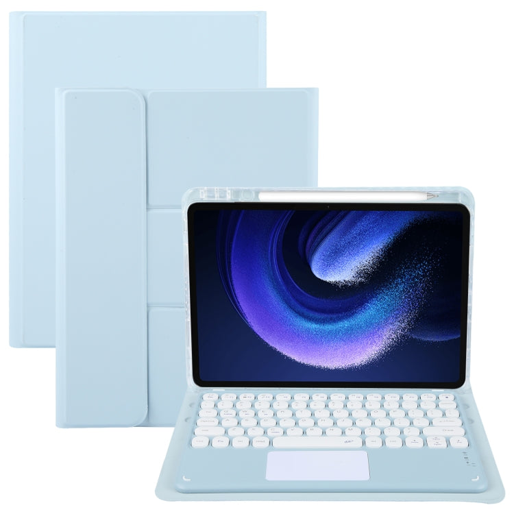 For Xiaomi Pad 6 Round Button Bluetooth Keyboard Rotatable Holder Leather Case with Touchpad(Sky Blue) - Others Keyboard by PMC TechLife | Online Shopping South Africa | PMC TechLife