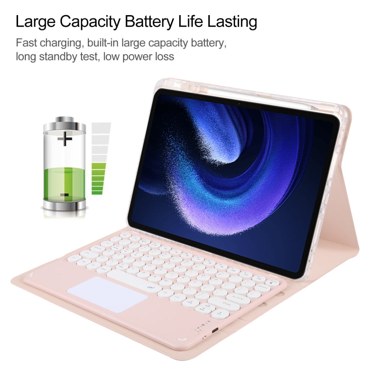 For Xiaomi Pad 6 Round Button Bluetooth Keyboard Rotatable Holder Leather Case with Touchpad(Rose Gold) - free shipping - PMC TechLife - Order now!