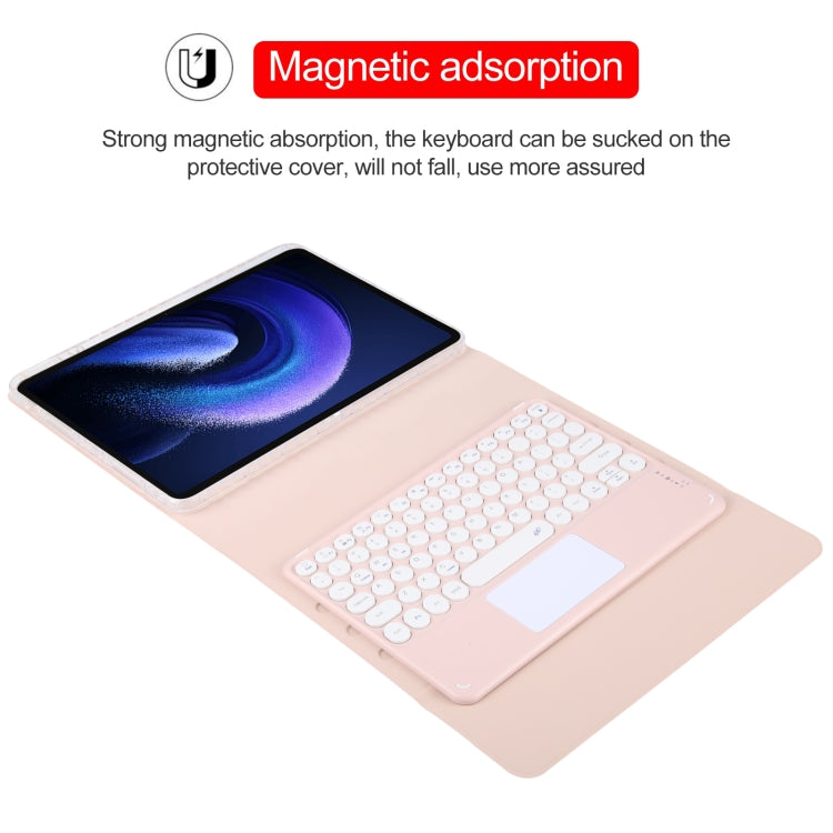 For Xiaomi Pad 6 Round Button Bluetooth Keyboard Rotatable Holder Leather Case with Touchpad(Rose Gold) - free shipping - PMC TechLife - Order now!