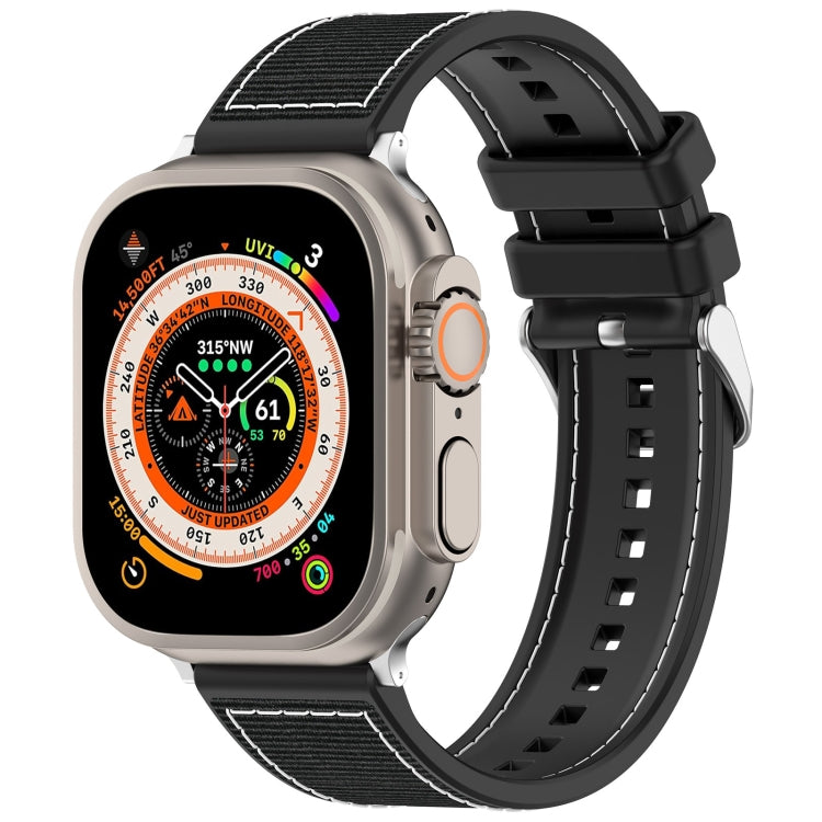 For Apple Watch Series 9 45mm Ordinary Buckle Hybrid Nylon Braid Silicone Watch Band(Black) - Watch Bands by PMC TechLife | Online Shopping South Africa | PMC TechLife