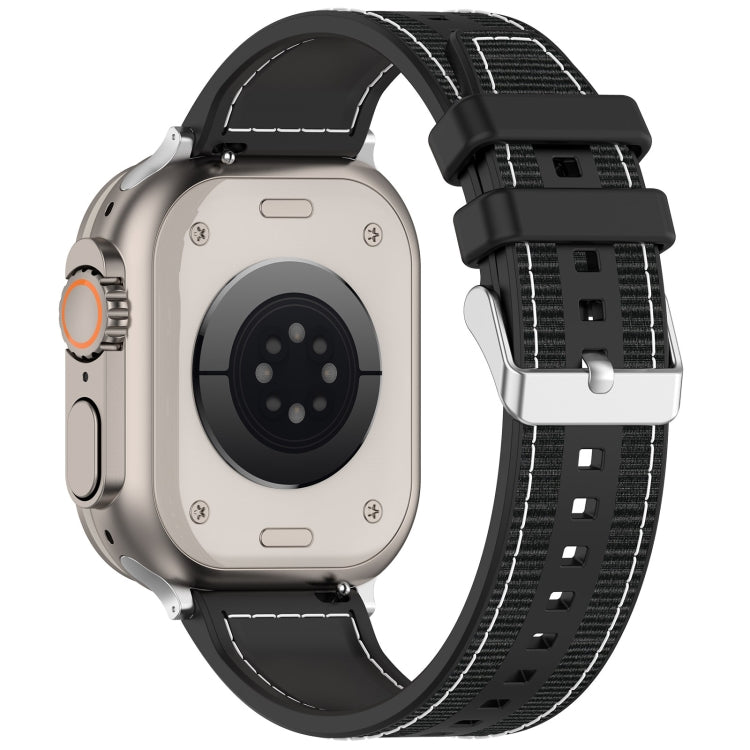 For Apple Watch Series 9 45mm Ordinary Buckle Hybrid Nylon Braid Silicone Watch Band(Black) - Watch Bands by PMC TechLife | Online Shopping South Africa | PMC TechLife