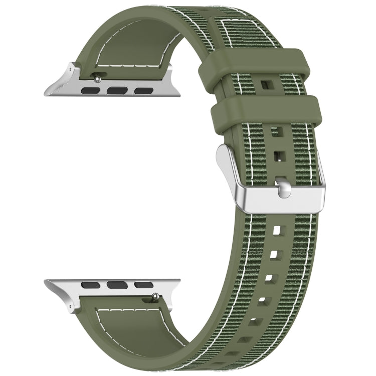 For Apple Watch Series 8 45mm Ordinary Buckle Hybrid Nylon Braid Silicone Watch Band(Green) - Watch Bands by PMC TechLife | Online Shopping South Africa | PMC TechLife