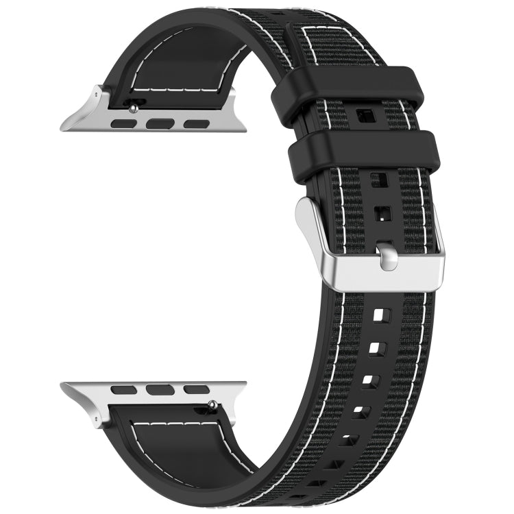 For Apple Watch SE 2022 44mm Ordinary Buckle Hybrid Nylon Braid Silicone Watch Band(Black) - Watch Bands by PMC TechLife | Online Shopping South Africa | PMC TechLife