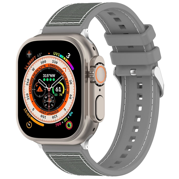 For Apple Watch Series 7 45mm Ordinary Buckle Hybrid Nylon Braid Silicone Watch Band(Grey) - Watch Bands by PMC TechLife | Online Shopping South Africa | PMC TechLife