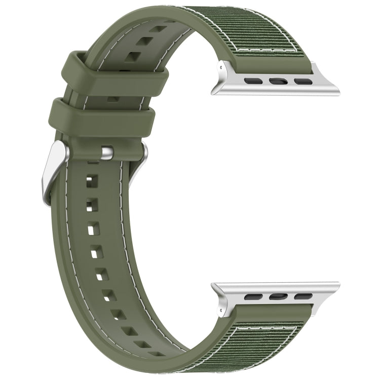 For Apple Watch Series 7 45mm Ordinary Buckle Hybrid Nylon Braid Silicone Watch Band(Green) - Watch Bands by PMC TechLife | Online Shopping South Africa | PMC TechLife