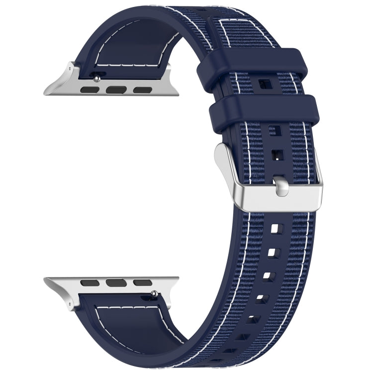 For Apple Watch SE 44mm Ordinary Buckle Hybrid Nylon Braid Silicone Watch Band(Midnight Blue) - Watch Bands by PMC TechLife | Online Shopping South Africa | PMC TechLife