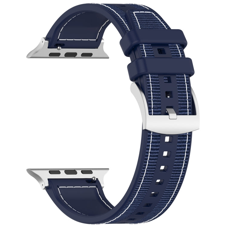 For Apple Watch SE 2023 44mm Official Buckle Hybrid Nylon Braid Silicone Watch Band(Midnight Blue) - Watch Bands by PMC TechLife | Online Shopping South Africa | PMC TechLife