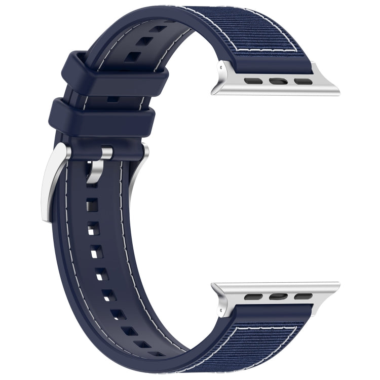 For Apple Watch Series 9 41mm Official Buckle Hybrid Nylon Braid Silicone Watch Band(Midnight Blue) - Watch Bands by PMC TechLife | Online Shopping South Africa | PMC TechLife