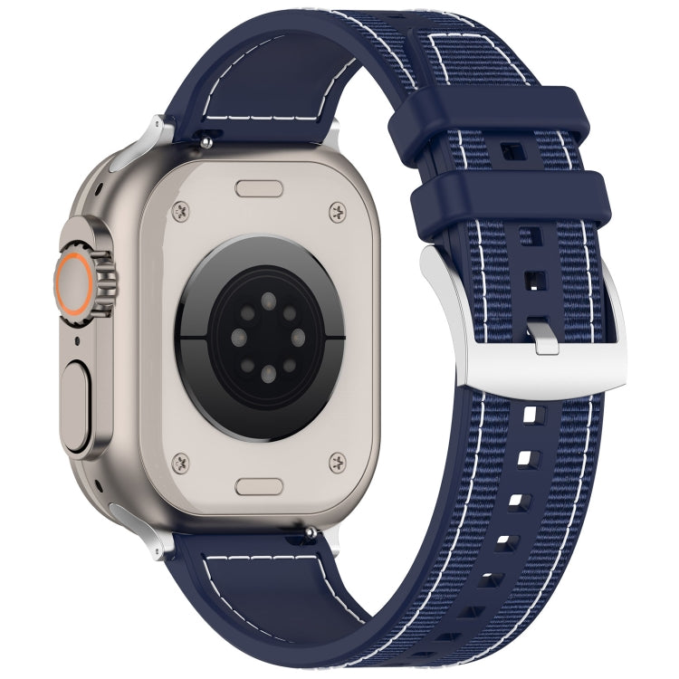For Apple Watch 42mm Official Buckle Hybrid Nylon Braid Silicone Watch Band(Midnight Blue) - Watch Bands by PMC TechLife | Online Shopping South Africa | PMC TechLife