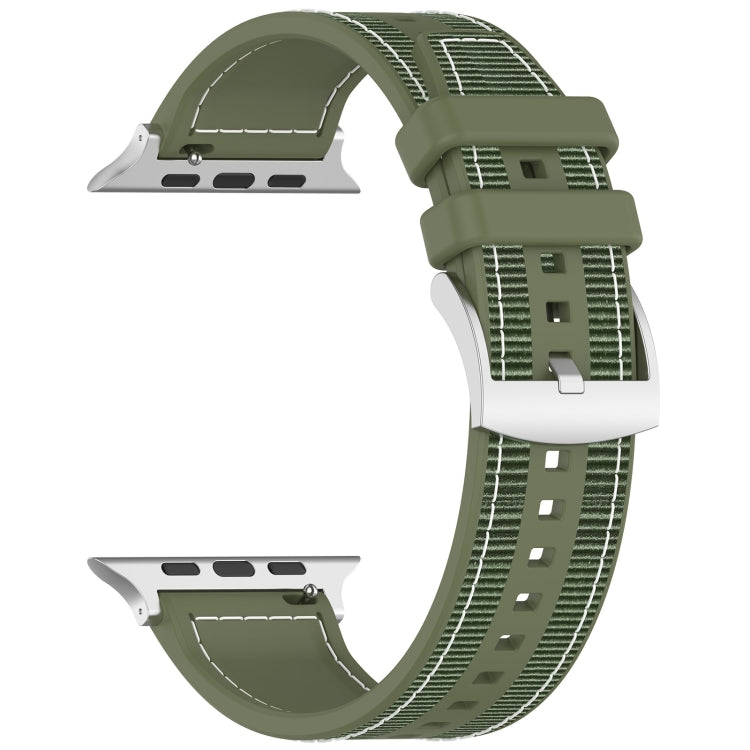 For Apple Watch 42mm Official Buckle Hybrid Nylon Braid Silicone Watch Band(Green) - Watch Bands by PMC TechLife | Online Shopping South Africa | PMC TechLife