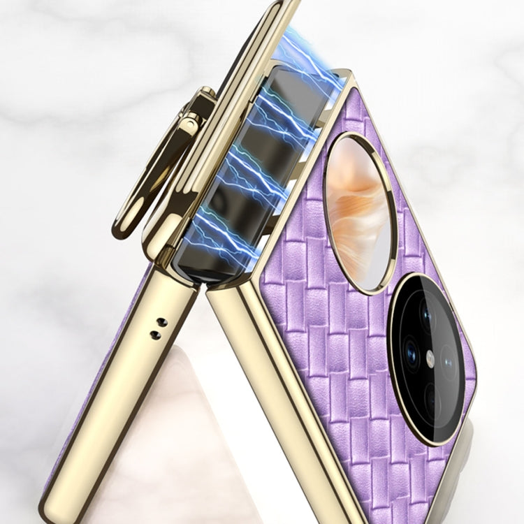 For Huawei Pocket 2 GKK Magnetic Shaft Electroplated Plain Leather Woven Texture Phone Case with Ring(Purple) - free shipping - PMC Jewellery - Order now!
