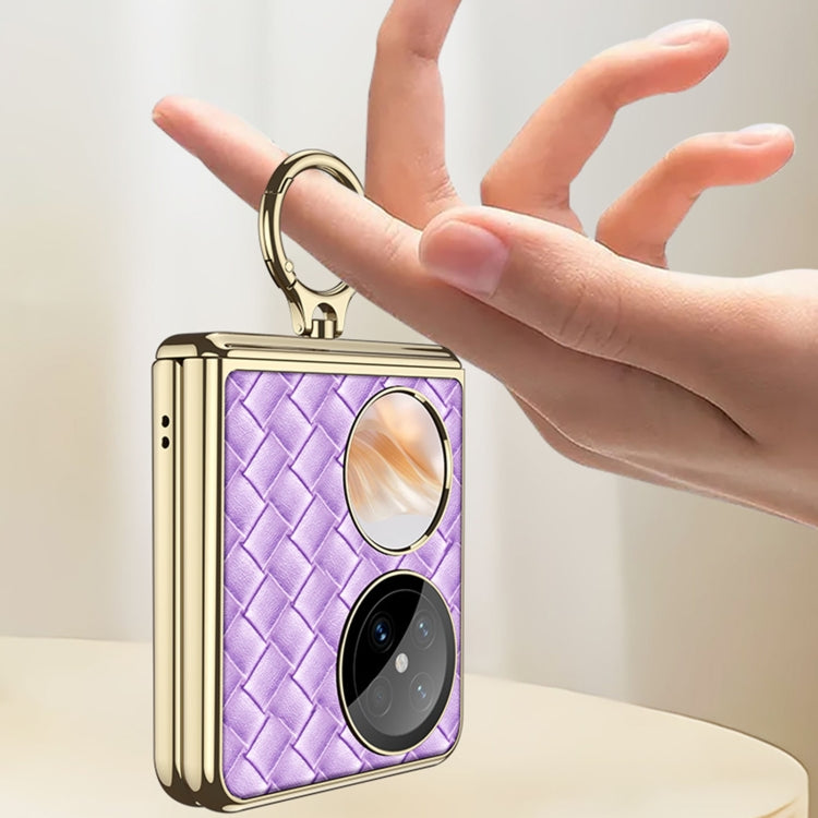 For Huawei Pocket 2 GKK Magnetic Shaft Electroplated Plain Leather Woven Texture Phone Case with Ring(Purple) - free shipping - PMC Jewellery - Order now!