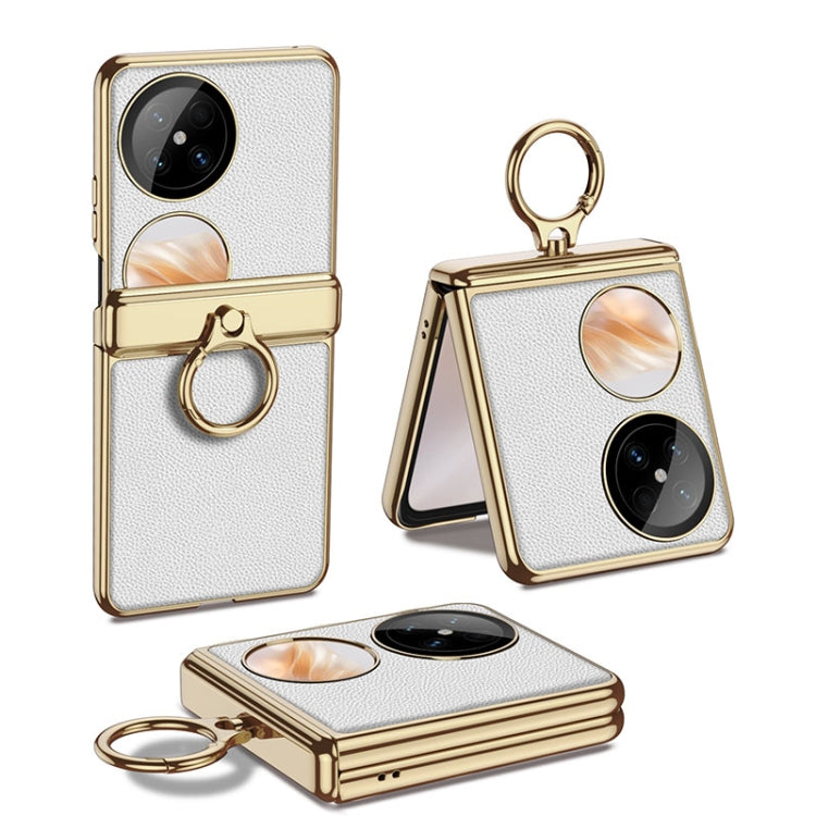 For Huawei Pocket 2 GKK Electroplated Leather Phone Case with Ring(White) - free shipping - PMC Jewellery - Order now!