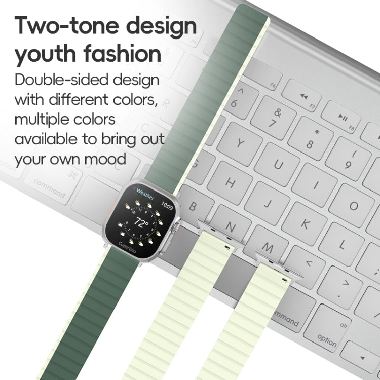 For Apple Watch Series 6 44mm ZGA Two Color Magnetic Silicone Watch Band(Dark Green+Light Green) - Watch Bands by ZGA | Online Shopping South Africa | PMC TechLife | Buy Now Pay Later Mobicred