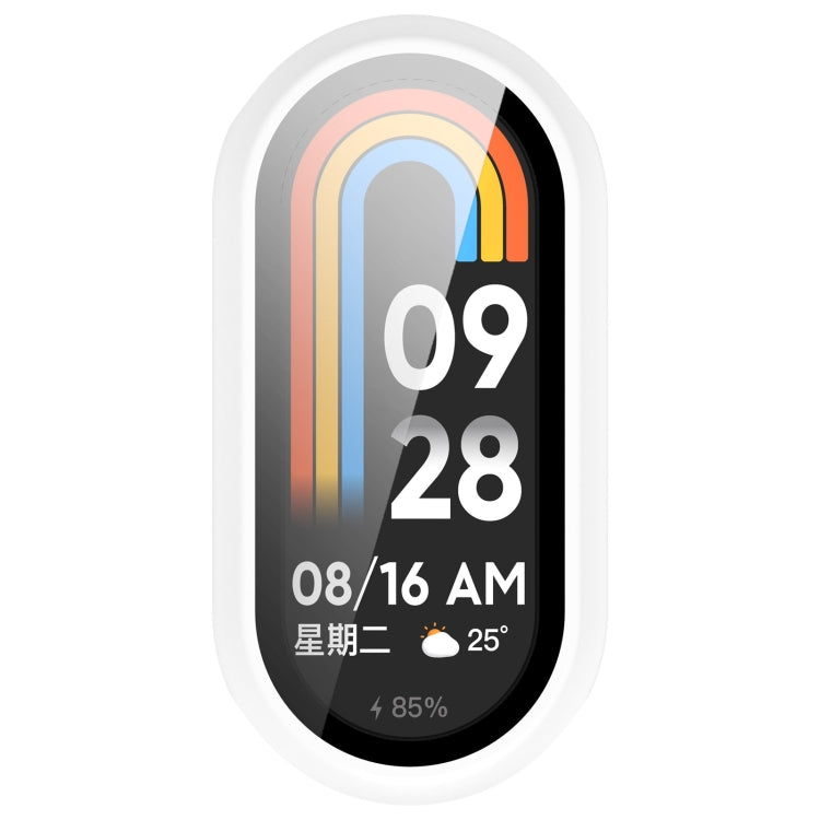 For Xiaomi Mi Band 8 PC + Tempered Film Integrated Protective Watch Case(White) - Watch Cases by PMC TechLife | Online Shopping South Africa | PMC TechLife