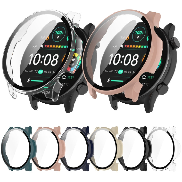 For Xiaomi Haylou RT3 / Solar Plus LS16 PC + Tempered Film Integrated Watch Protective Case(Ivory White) - Watch Cases by PMC TechLife | Online Shopping South Africa | PMC TechLife