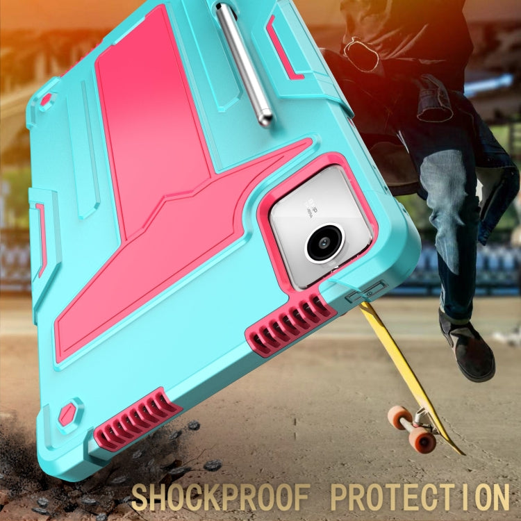 For Lenovo Tab M11/ Xiaoxin Pad 11 2024 T Holder Robot Silicone Hybrid PC Tablet Case(Mint Rose Red) - Lenovo by PMC TechLife | Online Shopping South Africa | PMC TechLife | Buy Now Pay Later Mobicred