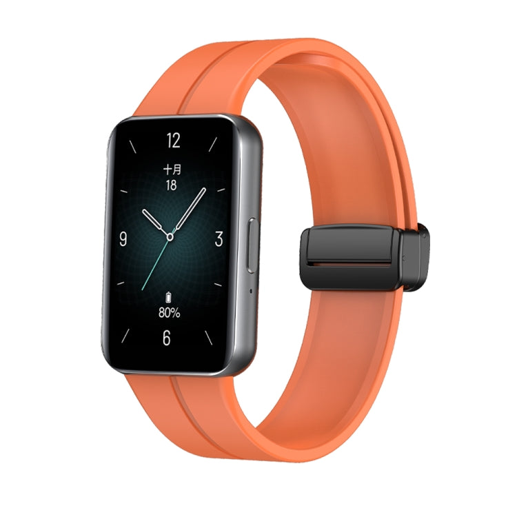 For Honor Band 9 Magnetic Folding Black Buckle Silicone Watch Band(Orange) - Watch Bands by PMC TechLife | Online Shopping South Africa | PMC TechLife