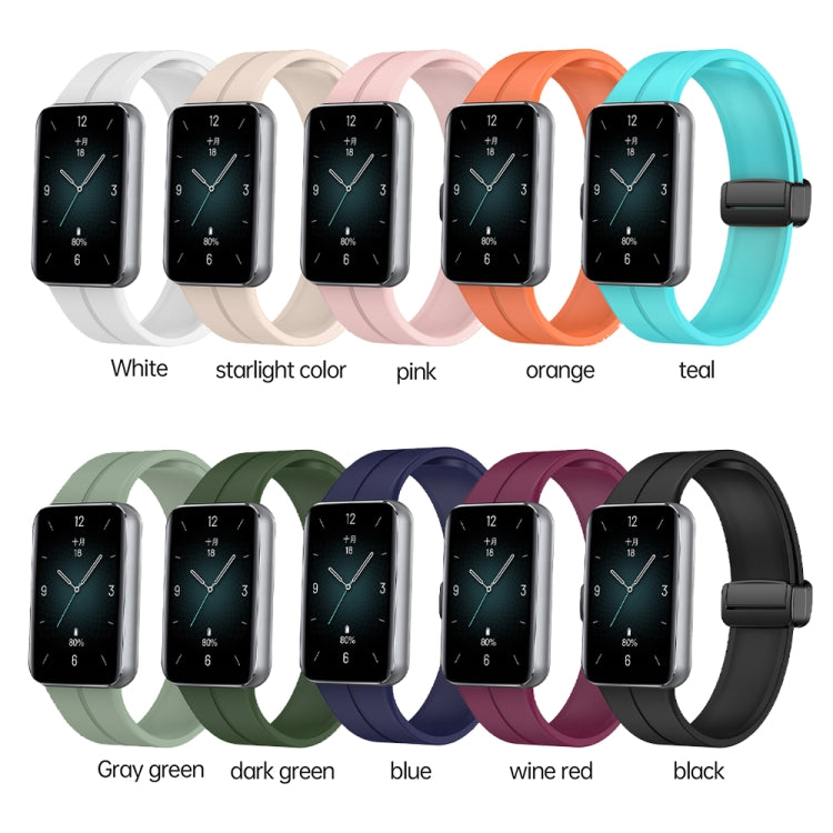 For Honor Band 9 Magnetic Folding Black Buckle Silicone Watch Band(Grey Green) - Watch Bands by PMC TechLife | Online Shopping South Africa | PMC TechLife