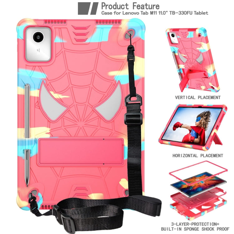 For Lenovo Tab M11/ Xiaoxin Pad 11 2024 Fold-Holder Spider Silicone Hybrid PC Tablet Case(Camouflage Rose Red) - Lenovo by PMC Jewellery | Online Shopping South Africa | PMC Jewellery | Buy Now Pay Later Mobicred