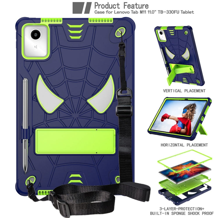 For Lenovo Tab M11/ Xiaoxin Pad 11 2024 Fold-Holder Spider Silicone Hybrid PC Tablet Case(Navy Yellow Green) - Lenovo by PMC Jewellery | Online Shopping South Africa | PMC Jewellery | Buy Now Pay Later Mobicred