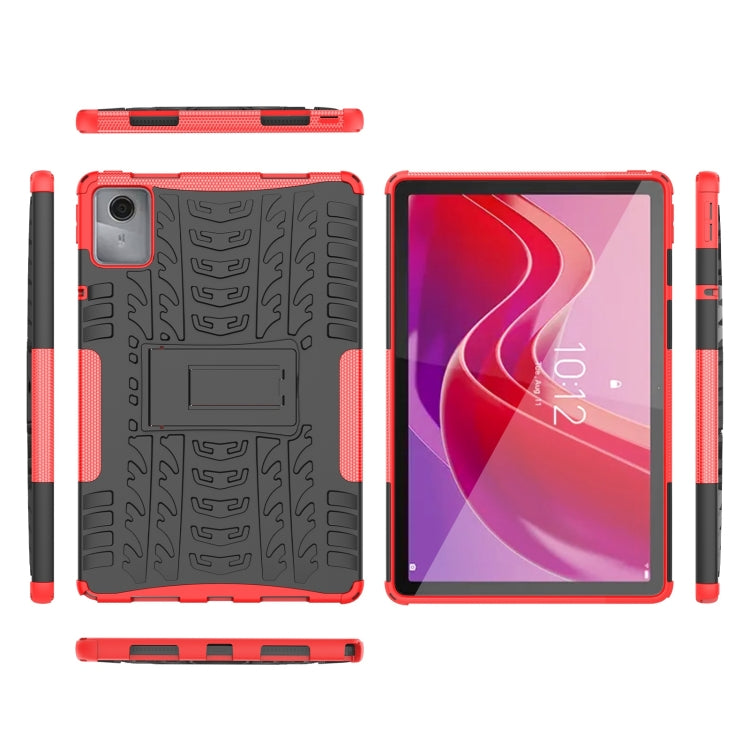 For Lenovo Tab M11/ Xiaoxin Pad 11 2024 Tire Texture TPU Hybrid PC Tablet Case with Holder(Red) - Lenovo by PMC Jewellery | Online Shopping South Africa | PMC Jewellery | Buy Now Pay Later Mobicred