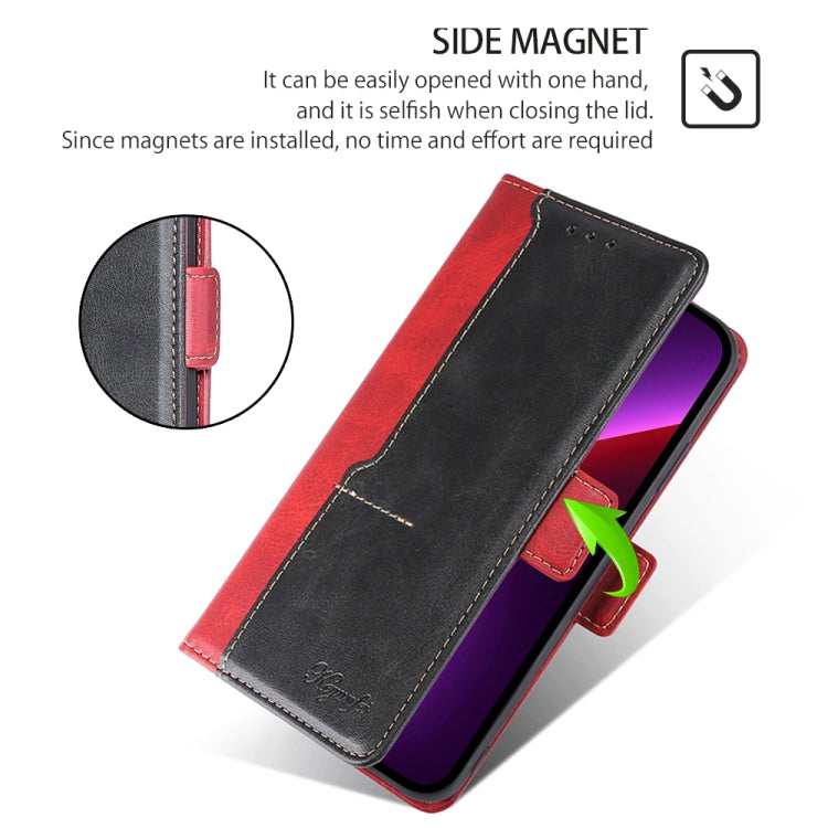 For Motorola Moto G Play 4G 2024 Contrast Color Side Buckle Leather Phone Case(Red + Black) - Motorola Cases by PMC Jewellery | Online Shopping South Africa | PMC Jewellery | Buy Now Pay Later Mobicred