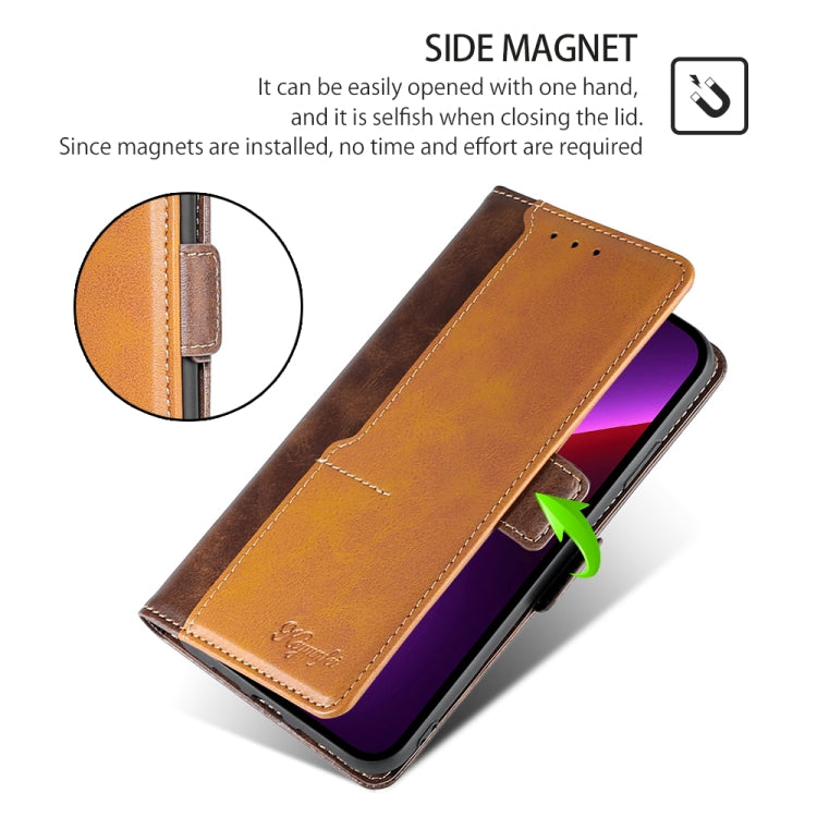 For Motorola Edge 5G 2024 Contrast Color Side Buckle Leather Phone Case(Dark Brown + Gold) - free shipping - PMC Jewellery - Order now!