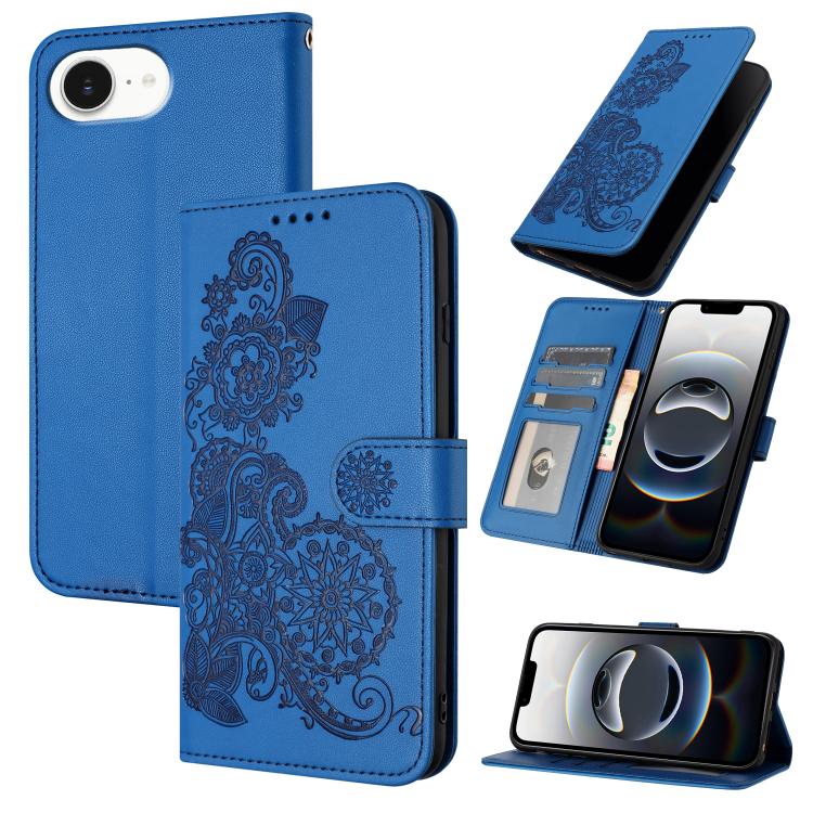 For iPhone 16e Datura Flower Embossed Flip Leather Phone Case(Blue) - free shipping - PMC TechLife - Order now!