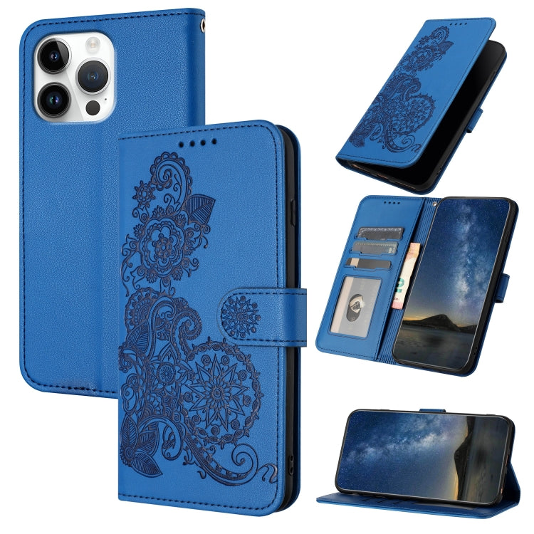For iPhone 16 Pro Max Datura Flower Embossed Flip Leather Phone Case(Blue) - iPhone 16 Pro Max Cases by PMC TechLife | Online Shopping South Africa | PMC TechLife | Buy Now Pay Later Mobicred