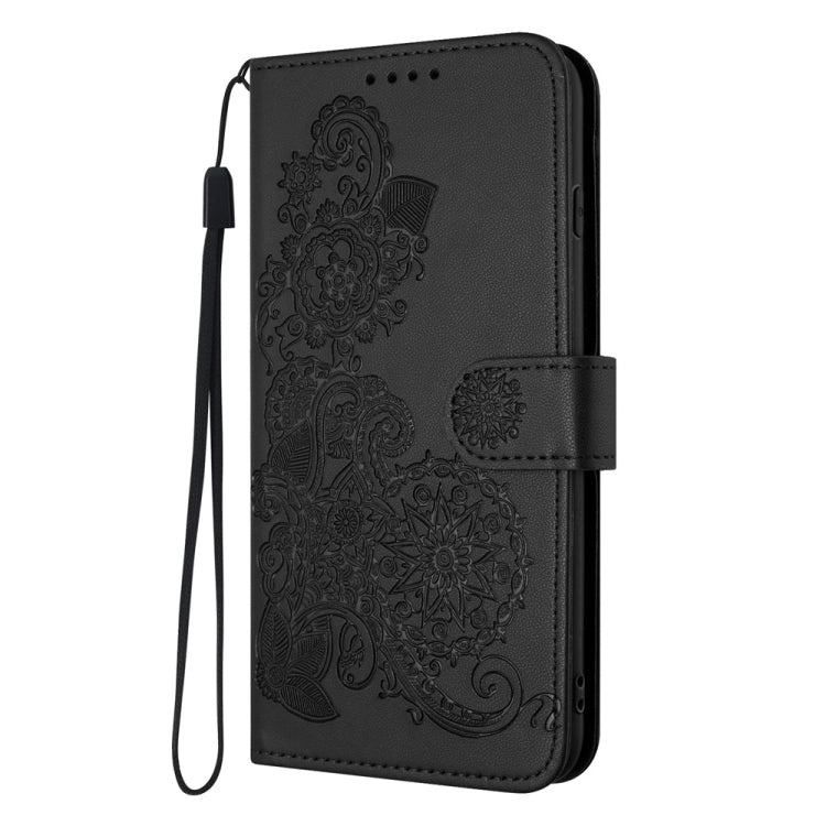 For iPhone 16 Plus Datura Flower Embossed Flip Leather Phone Case(Black) - iPhone 16 Plus Cases by PMC TechLife | Online Shopping South Africa | PMC TechLife | Buy Now Pay Later Mobicred