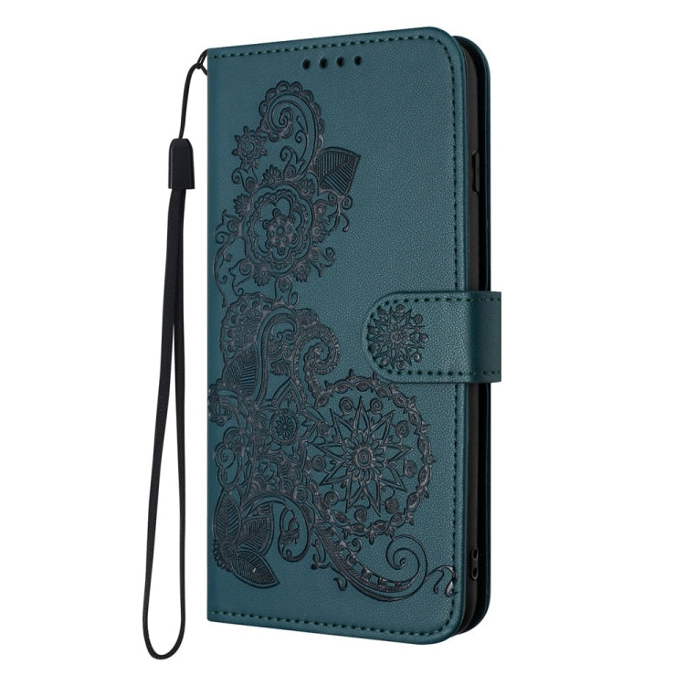 For iPhone 16 Datura Flower Embossed Flip Leather Phone Case(Dark Green) - iPhone 16 Cases by PMC TechLife | Online Shopping South Africa | PMC TechLife | Buy Now Pay Later Mobicred
