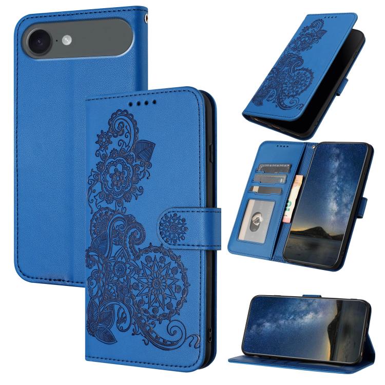 For iPhone 17 Air Datura Flower Embossed Flip Leather Phone Case(Blue) - free shipping - PMc TechLife - Order now!