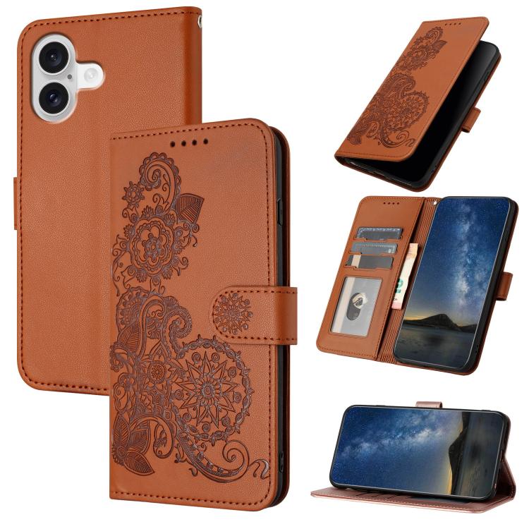 For iPhone 17 Datura Flower Embossed Flip Leather Phone Case(Brown) - free shipping - PMc TechLife - Order now!