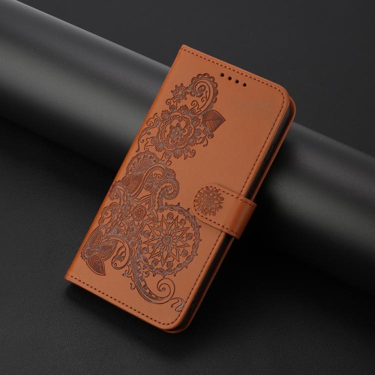 For iPhone 17 Datura Flower Embossed Flip Leather Phone Case(Brown) - free shipping - PMc TechLife - Order now!