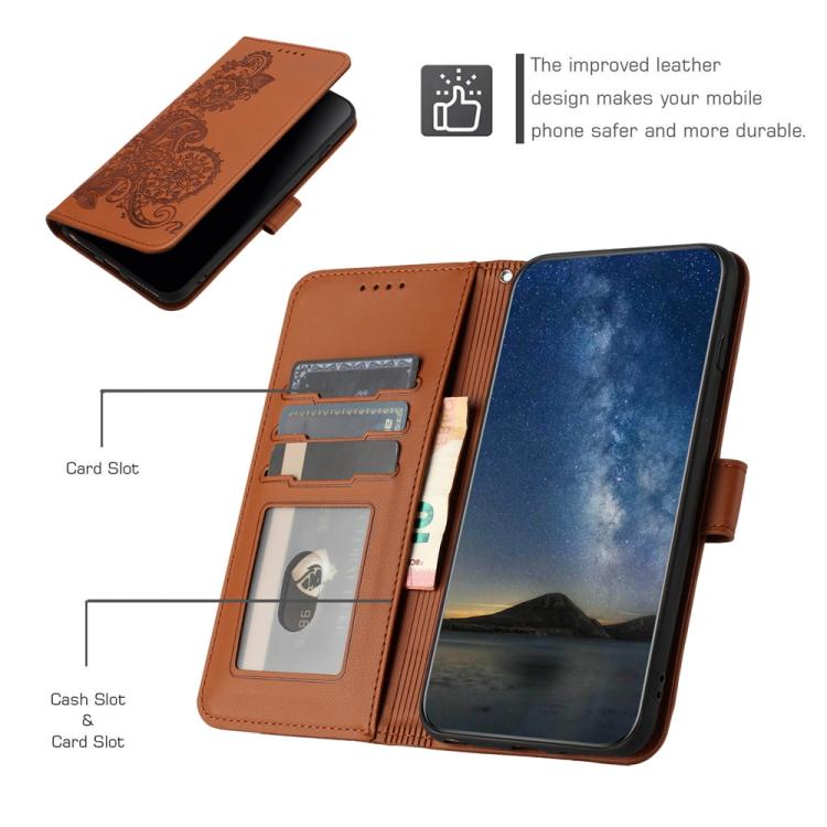 For iPhone 17 Datura Flower Embossed Flip Leather Phone Case(Brown) - free shipping - PMc TechLife - Order now!
