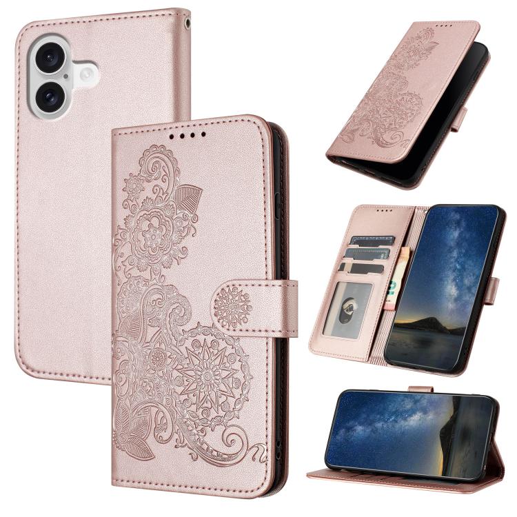 For iPhone 17 Datura Flower Embossed Flip Leather Phone Case(Rose Gold) - free shipping - PMc TechLife - Order now!