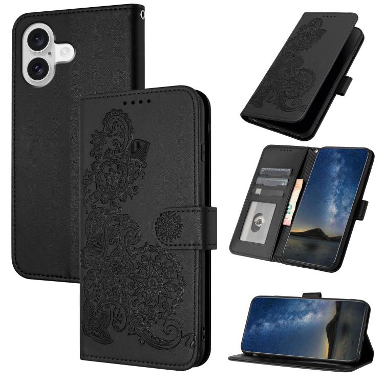 For iPhone 17 Datura Flower Embossed Flip Leather Phone Case(Black) - free shipping - PMc TechLife - Order now!