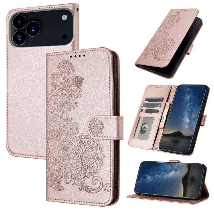 For iPhone 17 Pro Max Datura Flower Embossed Flip Leather Phone Case(Rose Gold) - free shipping - PMc TechLife - Order now!