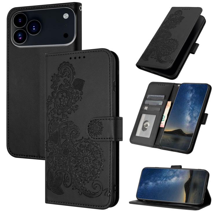 For iPhone 17 Pro Max Datura Flower Embossed Flip Leather Phone Case(Black) - free shipping - PMc TechLife - Order now!