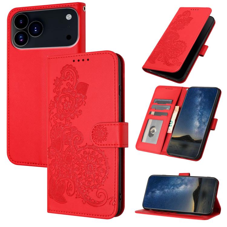 For iPhone 17 Pro Datura Flower Embossed Flip Leather Phone Case(Red) - free shipping - PMc TechLife - Order now!