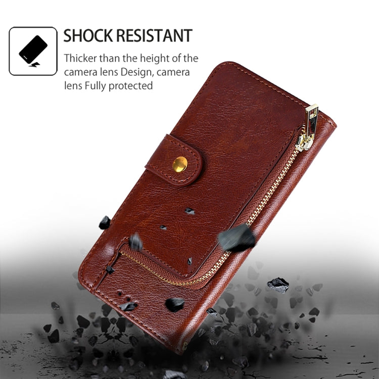 For Motorola Moto G Play 4G 2024 Zipper Bag Leather Phone Case(Brown) - Motorola Cases by PMC Jewellery | Online Shopping South Africa | PMC Jewellery | Buy Now Pay Later Mobicred